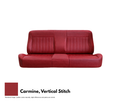 Red leather sofa with vertical stitching on a white background