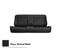 Black leather car seat cover with vertical stitching on a white background