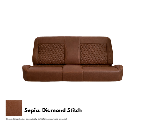 Brown leather sofa with diamond stitch pattern on a white background
