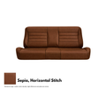 Brown leather sofa with horizontal stitching on a white background