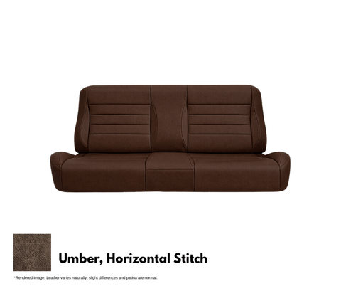 Brown leather sofa with horizontal stitching on a white background