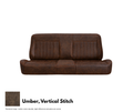 Brown leather sofa with vertical stitching on a white background