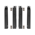 Four black metal vertical mounting brackets with silver screws, arranged in two pairs on a plain white background.