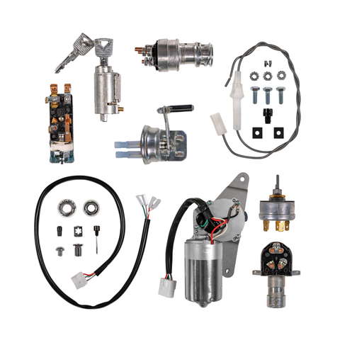 Various switches and electrical items on a white back ground