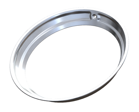 A polished silver metal circular ring or wheel rim shown on a plain white background.