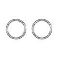 A pair of silver-toned metal circular rings with a textured, segmented outer edge, displayed side-by-side on a plain white background.