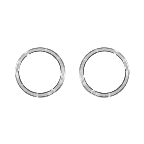 Two silver-toned circular metal rings with a textured outer edge, displayed side-by-side on a plain white background.
