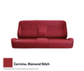 Red leather sofa with diamond stitch pattern on a white background
