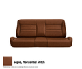 Brown leather sofa with horizontal stitching on a white background