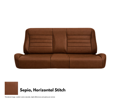 Brown leather sofa with horizontal stitching on a white background