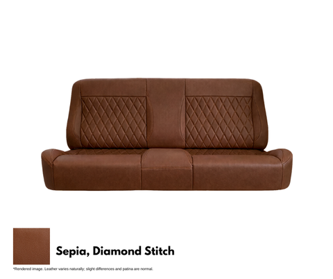 Brown leather sofa with diamond stitch pattern on a white background