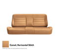 Brown leather sofa with horizontal stitching on a white background