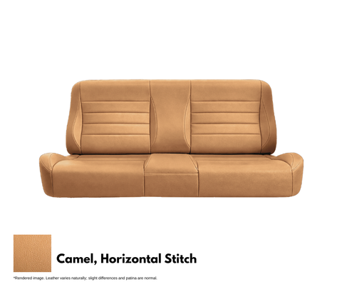 Brown leather sofa with horizontal stitching on a white background