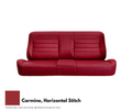 Red leather sofa with horizontal stitching on a white background