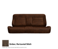 Brown leather sofa with horizontal stitching on a white background