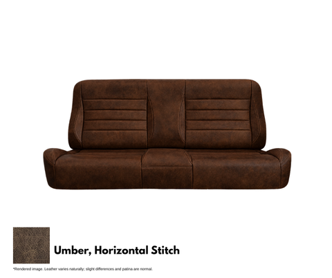 Brown leather sofa with horizontal stitching on a white background