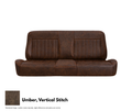 Brown leather sofa with vertical stitching on a white background