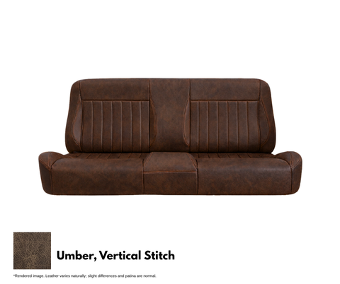 Brown leather sofa with vertical stitching on a white background