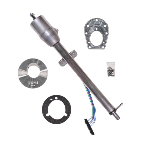 Mechanical components including a shaft, bearings, and connectors on a white background