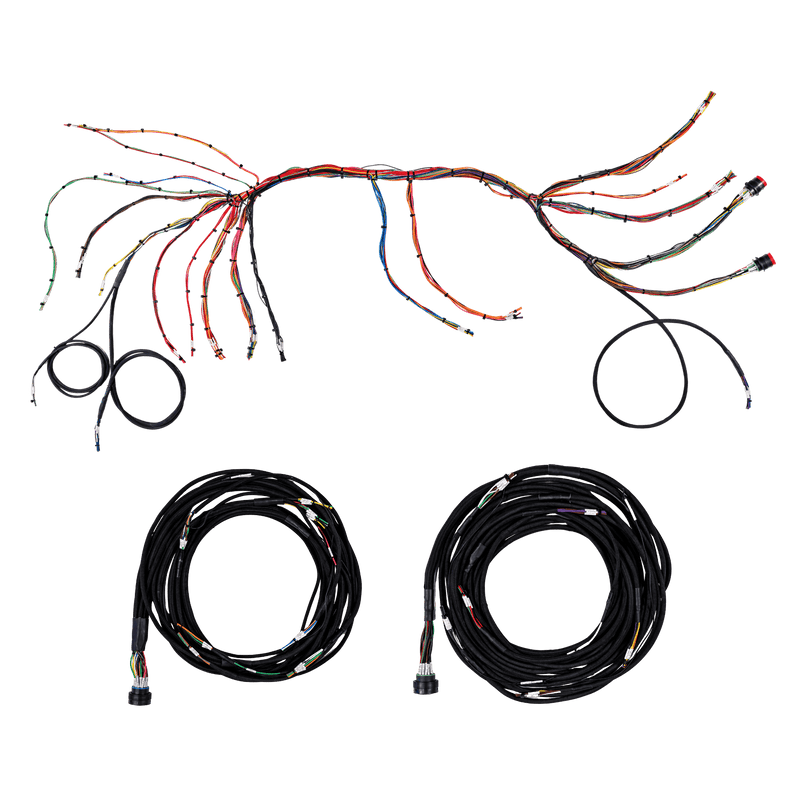 Complete 1967-1972 Ford Wire Harness Set displaying multiple automotive wiring harnesses with color-coded wires and professional connectors arranged on white background, showing the engineered solution for classic Ford truck electrical system upgrades.