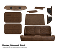 Brown leather car interior set with diamond stitch pattern on a white background