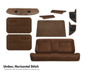 Brown leather car interior set with horizontal stitching on a white background