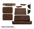 Brown leather car interior set with vertical stitching on a white background