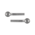 Two metallic door handles on a white background