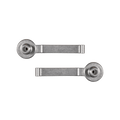 Two metal lever components on a white background