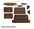 Brown leather car interior set with horizontal stitching on a white background