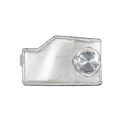 A brushed silver metal accessory with a textured, irregular border and a circular textured silver button on the right side, shown on a plain white background.