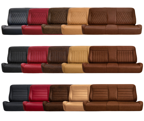 Set of car seat covers in various colors on a white background