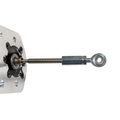 A metal mechanical hardware component featuring a threaded rod with a spherical eye bolt, a hexagonal spacer, and a silver bracket with pre-drilled screw holes, shown against a solid white background.