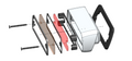 An exploded view diagram of a tail light 
assembly on a white background, showing layered transparent and black components with screws.