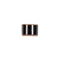 A small cylindrical black object with a metallic gold-toned top and bottom rim, centered on a plain white background.