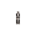 A stainless steel mechanical clamp or connector with a hex nut on top, shown vertically against a solid white background.