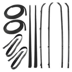 Door Weatherstrip Seal Kit, Glassruns, Beltlines (Chrome) and Door Seals. Left and Right, 10 Piece Kit | Chevy GMC 1964-66