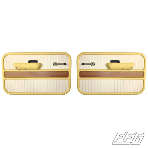 Custom Upholstered Door Panels | Ford 1967-72 yellow and Cream Vinyl