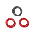 Two coiled red wires and one coiled black wire on a white background