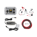 Collection of automotive battery jump starter and charging equipment on a white background
