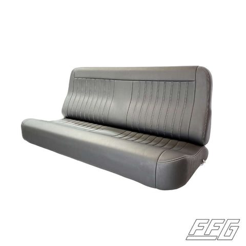 1973-79 Custom Upholstered Flat Bench Seat Grey Vinyl angled