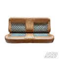 1973-79 Custom Upholstered Bolsters Bench Seat Brown and grey leather, diamond stitching