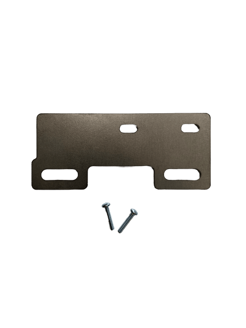 Metal bracket with two screws on a black background