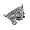 An automotive alternator with a metal pulley and belt drive system, shown from a top-down perspective on a solid white background.