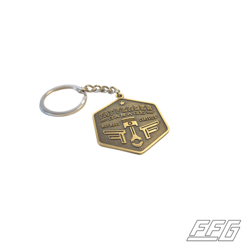 brand, bronze, copper, Fat Fender Garage, gold, hexagon, keychain, Logo, Merch, Merchandise, metal, pride, steel, Metal Hexagon Logo Keychain | Silver or Gold, Merchandise, Fat Fender Garage, Fat Fender Garage