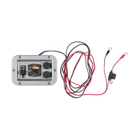 Electrical panel power hub by Fat Fender Garage with wiring on a white background