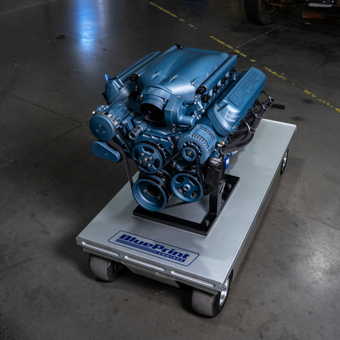 Color-matched Cerakote front runner drive with pulleys, alternator and balancer on a BluePrint 376 LS engine