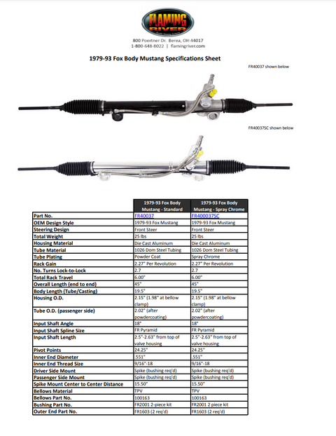 1979-93 Fox Body Mustang Power Rack and Pinion - Plain Housing