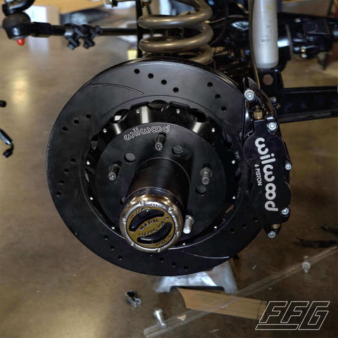 1976 79 Bronco 13” FRONT Big Brake Kit fatfender.com installed on a chassis