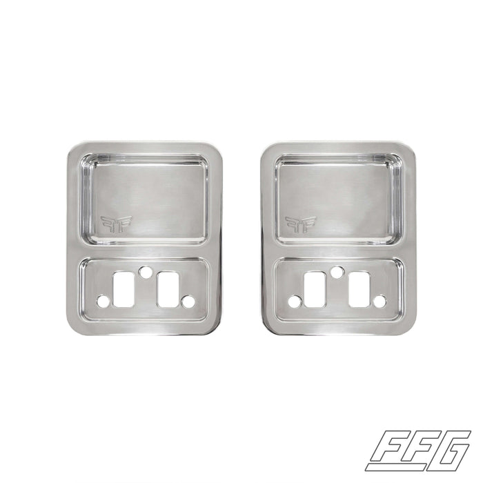 Billet Aluminum Door Cups - 1968-77 Ford Bronco, FFG-B6877-DC-P, 05/31/22 update: – Polished finishes are running on a 2-4 week lead time. Fat Fender Garage exclusive Billet Aluminum Door Cups for 1968-77 1st Gen Ford Broncos. These are designed and CNC m